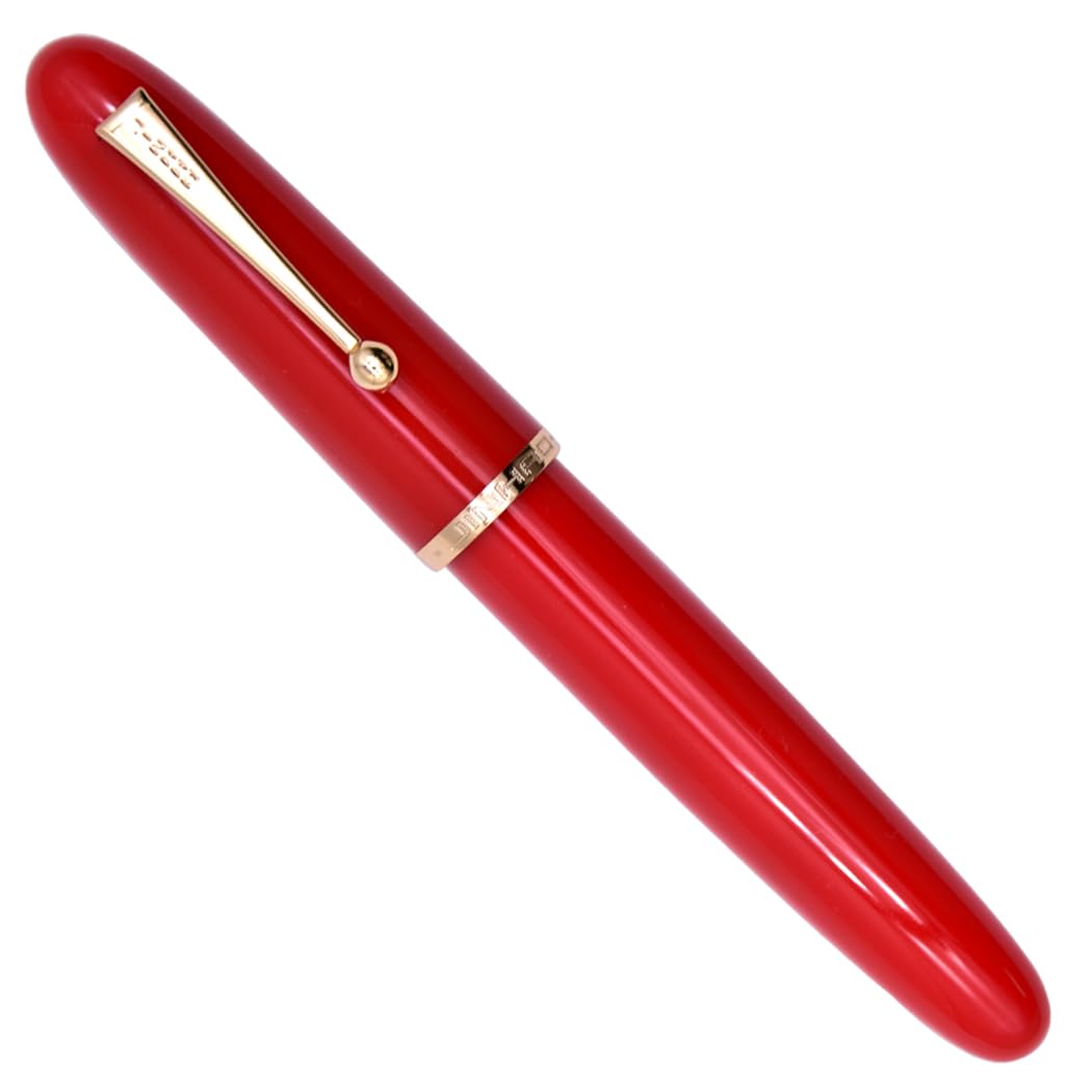 Ranvi Jinhao 9019 Acrylic Fountain Heartbeat with Ink Red Classic Smooth Writing Pen Pen, 0.5mm Nib, Converter, Design, (Gold Trim) красный