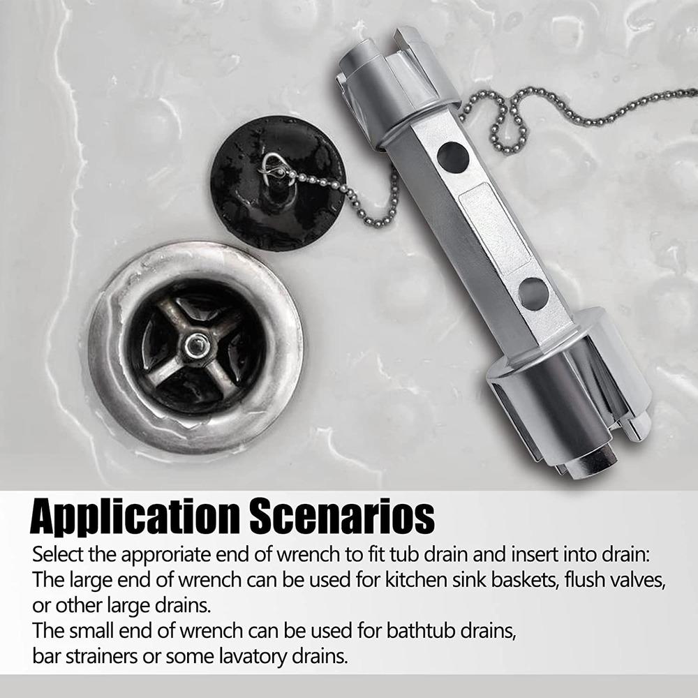 Tub Drain Remover Wrench Tub Drain Wrench Tub Dual Ended Drain Wrench Drain Remover Tool Zinc Alloy Wrench for Bathroom and Bathhouse