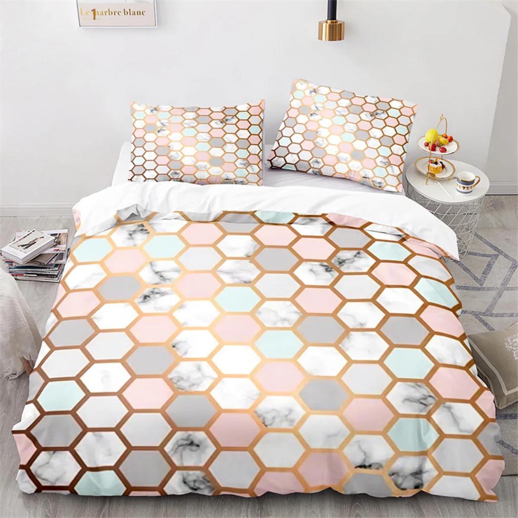 Geometriskt Marmor Påslakan Abstrakt Triangel för Barn Kvinnor Tonåringar Enkel Stil Tema Sovrumsdekorationer Queen King Size