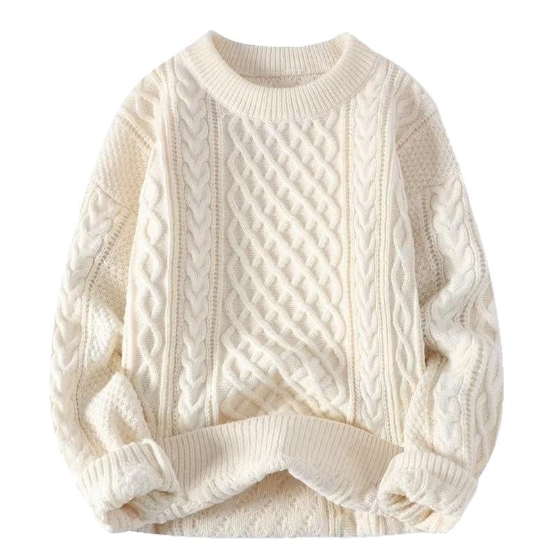 Men's Trendy Loose-Fit Wool Sweater - Round Neck, Solid Color, Knit Base Layer for Teens, Autumn/Winter Style.