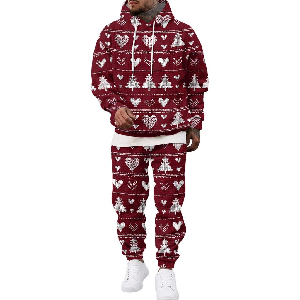 Men's Casual Sweatshirt Set with Pattern for Fall and Winter