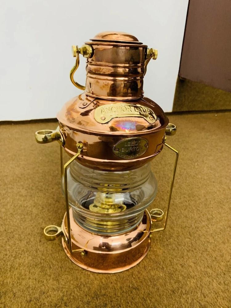 Brass & Copper Anchor Oil Lamp ~ Nautical Maritime Ship Lantern ~ Boat Light