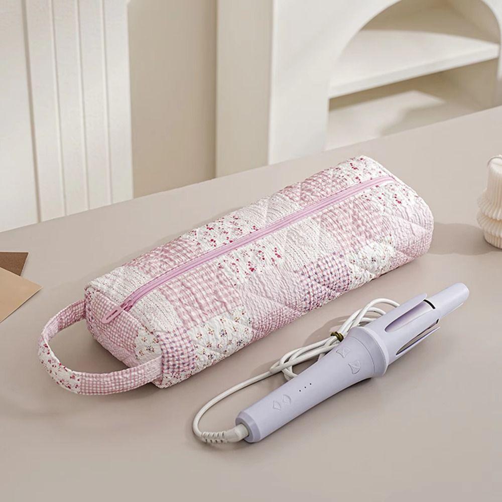Large Capacity Curler Storage Bag Quilting Cotton Hair Air Wrap Dryer Case  Travel Use