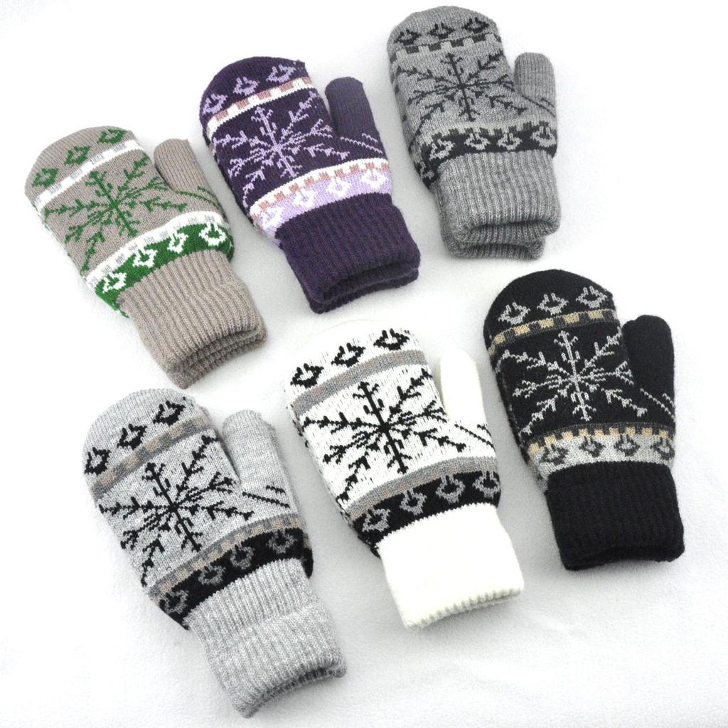 New Winter Thickened Plush Warm Snowflakes Finger Gloves For Men Women Knitted Mittens Outdoor Cycling Skiing Knitting Gloves