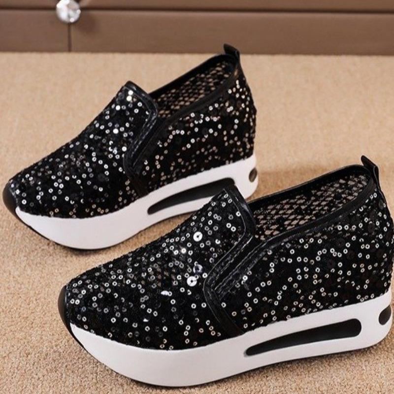 Large size mesh casual single shoes women's summer mesh sequins sports casual sandals women