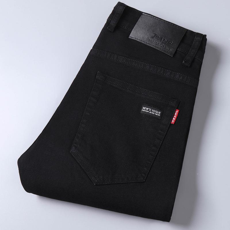 Pure Black Jeans Men's Spring New Elastic Slim Straight Trousers Men's Business Casual Trousers Spring and Autumn Models