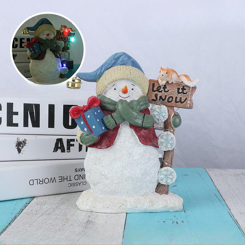 Christmas Decoration Glowing Cute Snowman Doll Night Light Party Decoration Supplies Resin Ornaments Christmas Gifts
