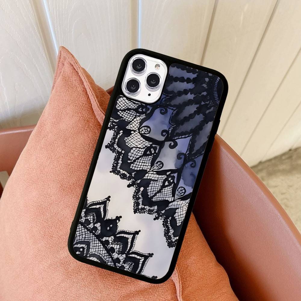 Lace Pattern For IPhone 11 12 13 14 15 16 17 Pro Max Plus TPU+PC Shockproof Back Phone Cases