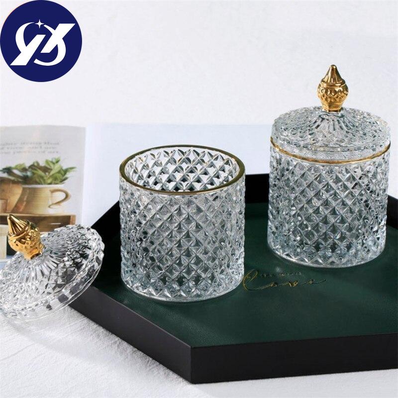 European Retro Glass Jar with Lid Transparent Gold Jewelry Cotton Swab Storage Box Tea Candy Tank Sugar Bowl Makeup Brush Holder