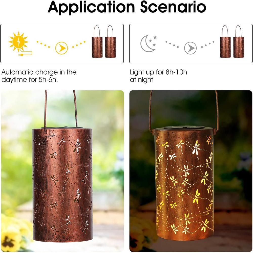 Butterfly Solar Lanterns Outdoor Waterproof Hanging Lights, Metal Decorative LED Solar Light for Yard Patio Porch Balcony Decor