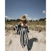 Conjunto de pantalones anchos de punto holgados con camisa de rayas con escote en V y aberturas para mujer de verano
