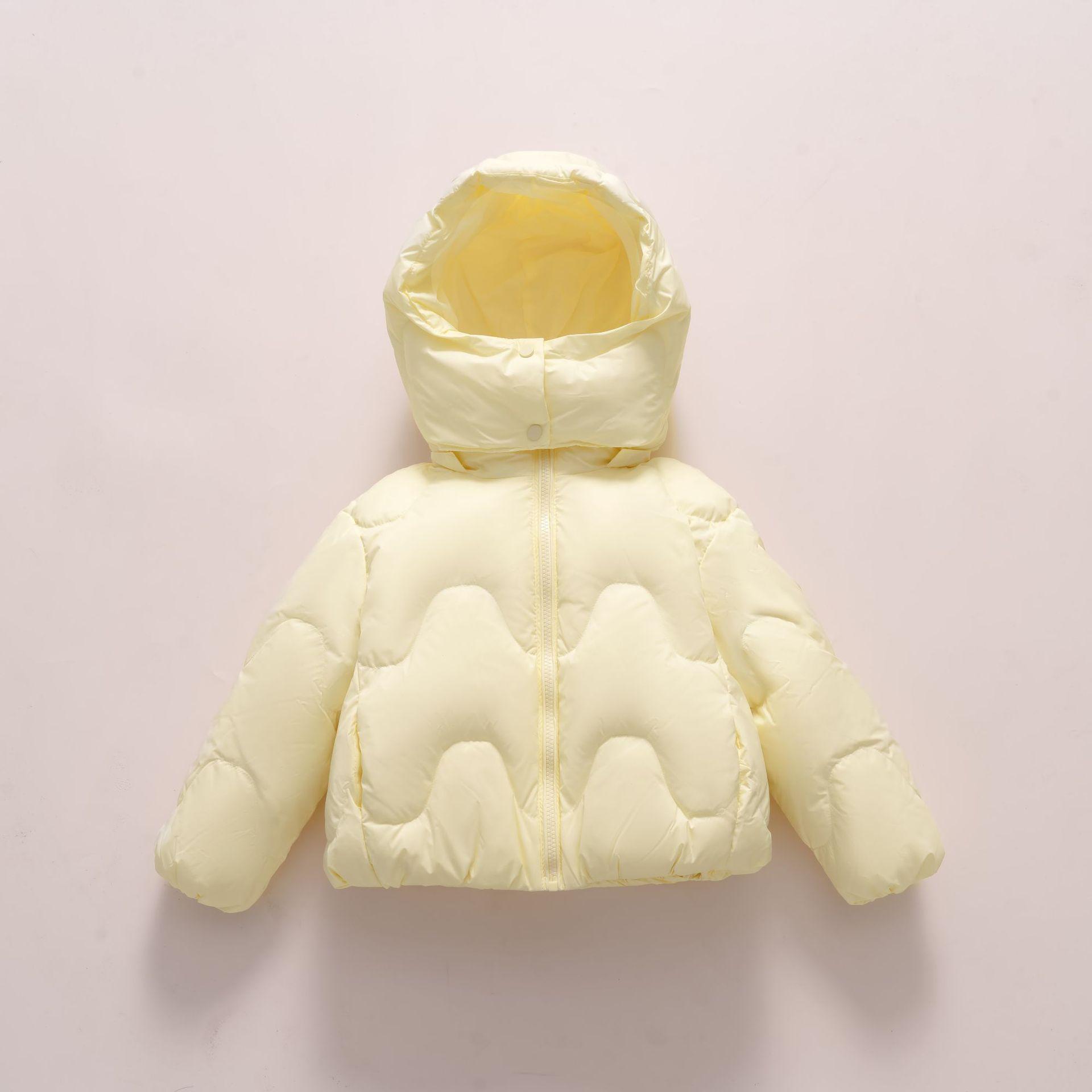 

Velvet winter new boys and girls hooded down jacket warm wavy solid color jacket 170cm жовтий