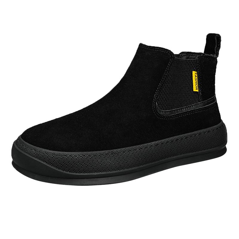 

Высокие кроссовки мужские зимние плюшевые ботинки модные повседневные нубуковые кожаные дышащие туфли на плоской платформе с увеличенной высотой 44 чёрный