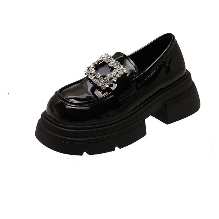 

Принцесса Хайд~ Стразы квадратная пряжка толстая подошва толстый каблук ленивые лоферы одинарная обувь 2025 новая универсальная женская маленькая кожаная обувь 39