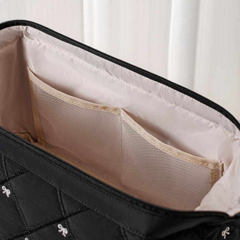 Women Hair Dryer Storage Bag For Travel Cute Bow Embroidery Quilted Hair Tools Waterproof Zipper Cosmetic Bags