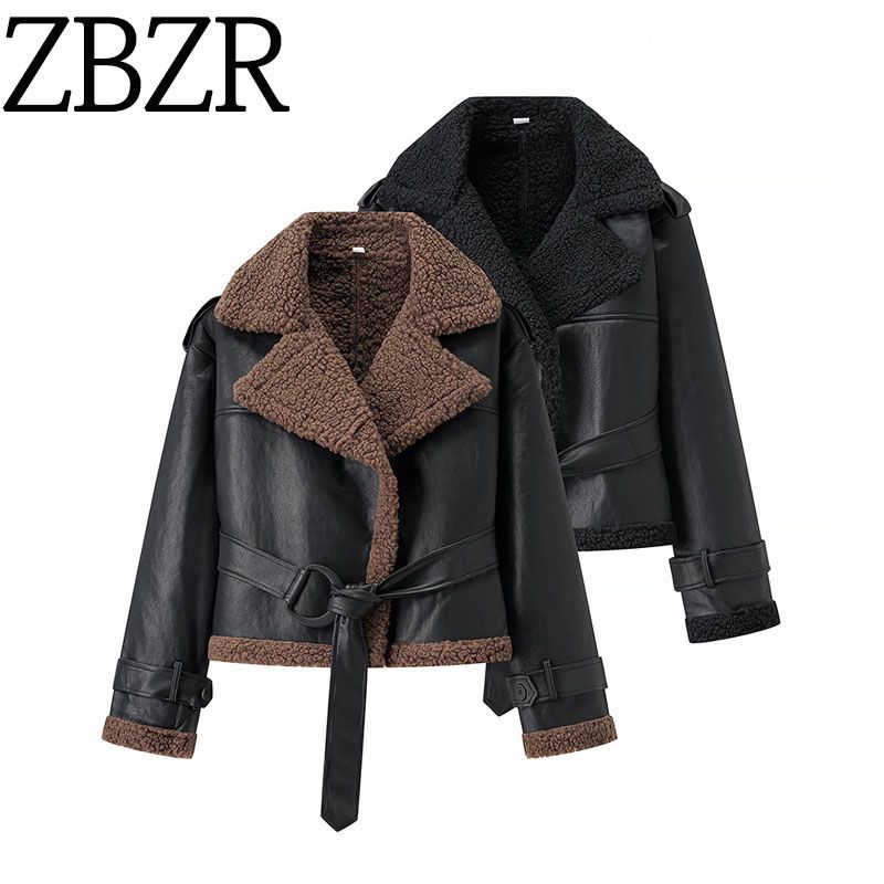 Za Autumn and Winter New Arrivals Women's Clothing Zr European and American Style Fashionable Versatile Lapel Short Leather and Fur Integrated Jacket