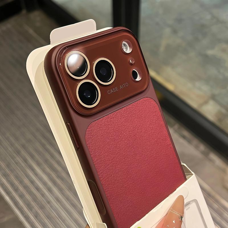 Luxury Lychee Leather Color Case for iPhone 17 16 15 14 13 Pro Max Matte Shockproof Glass Camera Protection Soft Bumper Cover
