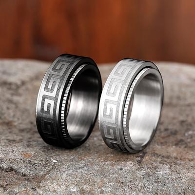 Anelli Semplici in Acciaio di Titanio per Coppia Anello Rotante alla Moda per Uomo Gioielli con Motivo Muraglia Cinese Regali