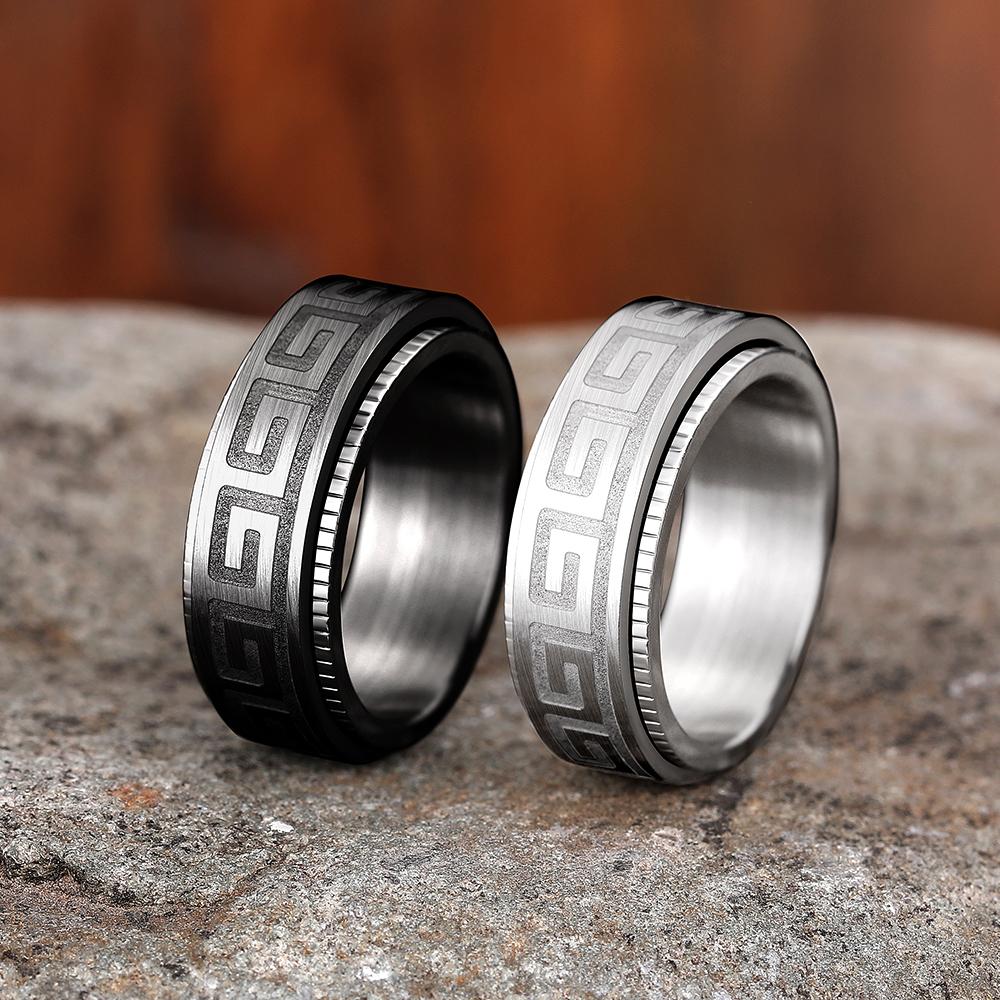 Simple Titanium Steel Couple Rings Fashion Rotating Ring for Men Embossed Great Wall Pattern Jewelry Gifts