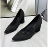 Women's Black Suede Chunky Heel High Heels - Comfortable Professional Formal Shoes