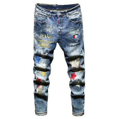 +Street Fashion – jean en coton brodé pour homme, pantalon moulant, taille moyenne, décontracté, K29