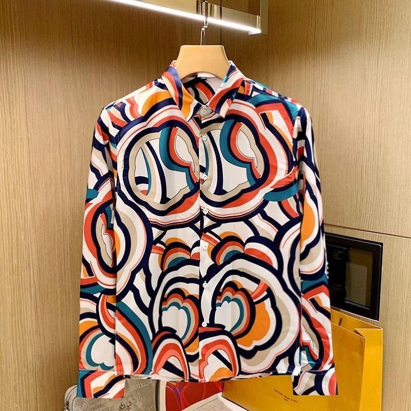 

Новая весенняя корейская волна моды, персонализированная повседневная универсальная мужская рубашка с длинным рукавом, облегающая, на пуговицах, топ с принтом 4XL разноцветный