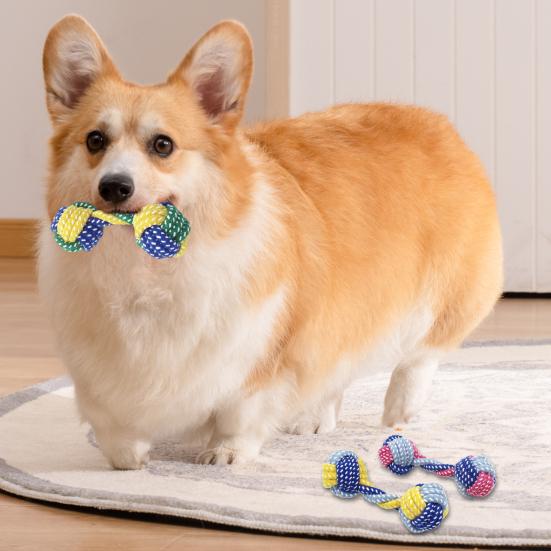 Cotton Rope Dumbbell Dog Toy Bite Resistant Knotted Rope Puppies Chew Toy Boredom Stress Relief Pet Teething Cleaning Interactive Toy