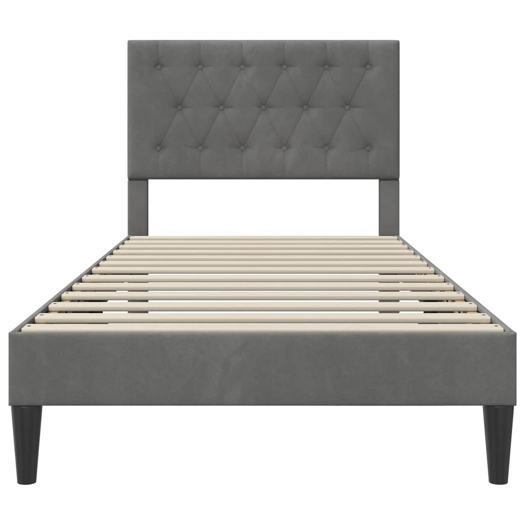 Dark Grey Upholstered Bed Frame with Headboard 90 x 190 cm Velvet