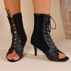 Fashion Women's Stiletto Boots 2025 Summer New Casual High-top Sandals Fashion Banquet High-heeled Black Lace-up Sandals 7cm 9cm.
