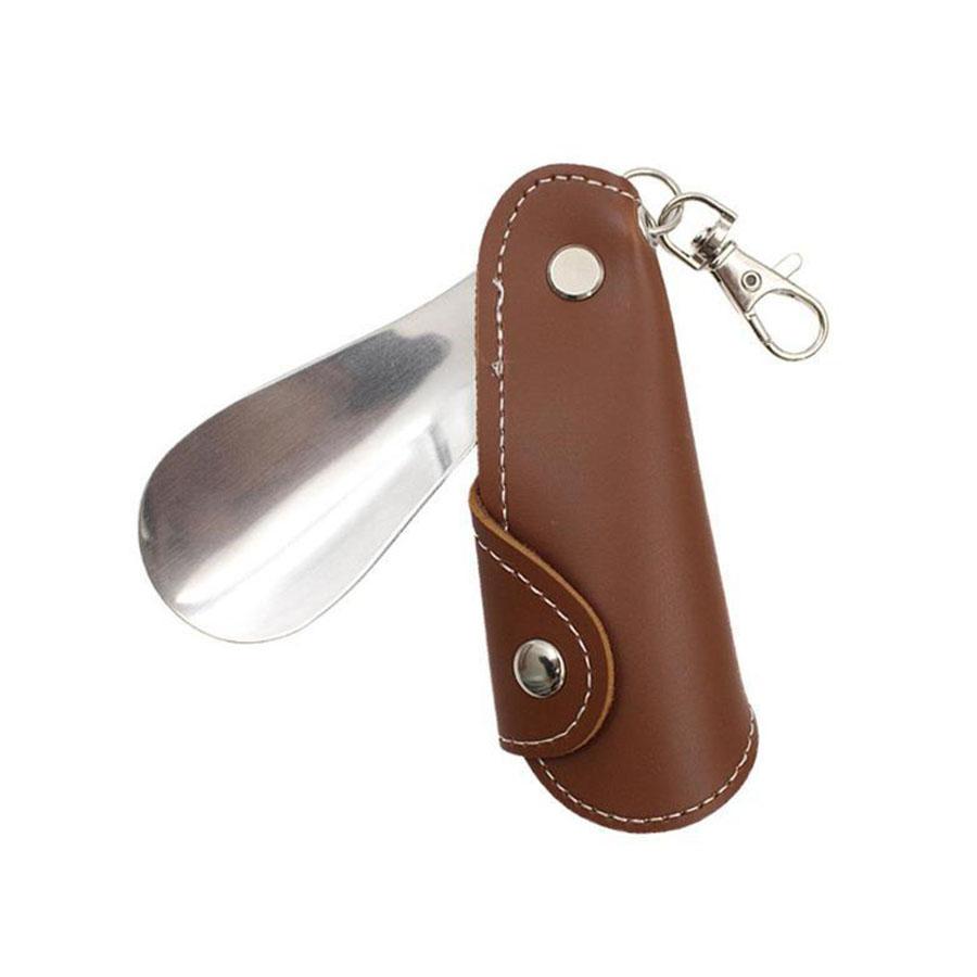Leather Shoe Horn with Case, Universal Men's and Women's Shoe Puller, Mini Portable Clip-On Design