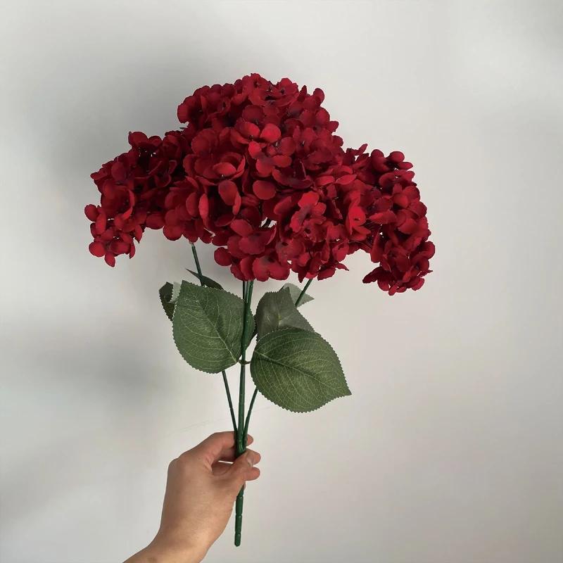 Simulation 5 Heads French Hydrangeas Branch Silk Fake Flowers Restaurant Decoration Champagne Hydrangea Artificial Flower