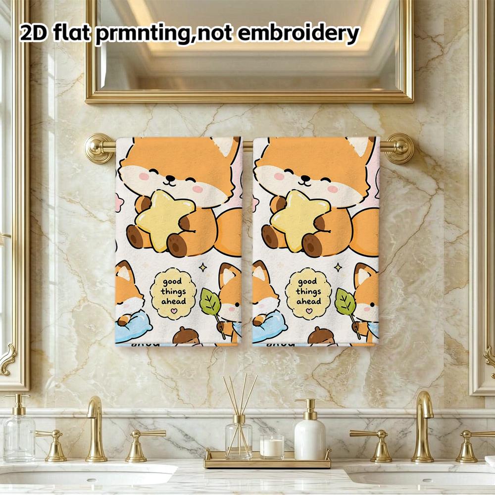Lucky Fox Bath Towel, Kawaii Fox Sticker Print, Super Absorbent Shower Towel