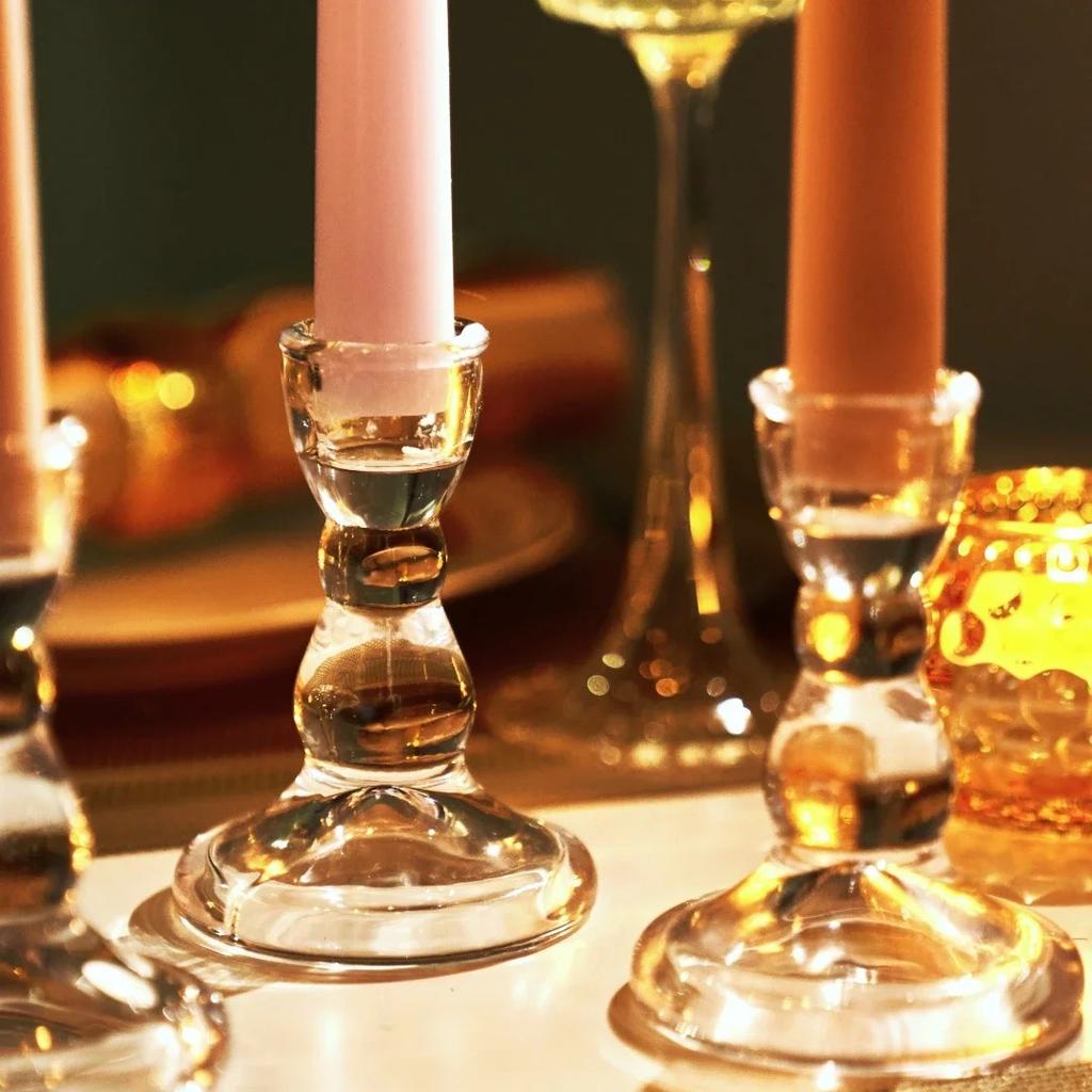 8pc Crystal Candle Holders Glass Candlestick Holder for Standard Candle Sticks Wedding Centerpieces Christmas Table Decor Bulk