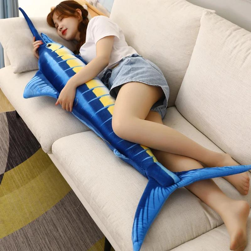 140cm Huge Simulation Bluefin Tuna Plush Toys Stuffed Soft Blue Marlin Makaira Mazara Plush Pillow Fish Toys