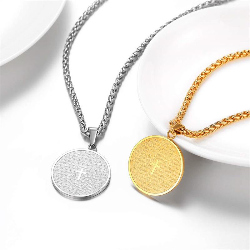 

Stainless Steel Round Tag Pendant Letter Cross Necklace Gift