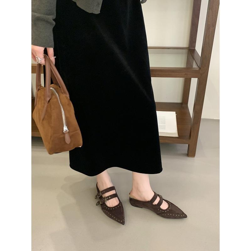 Soft Sole Retro Niche Temperament Mary Jane Half Tray Single Shoes Fairy 2025 with Skirt Velvet Bag Head Half Slippers Tide