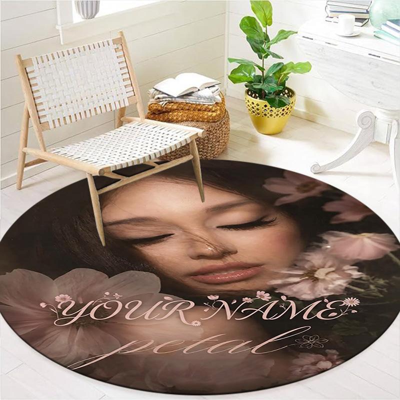 Floral Dreams Custom Name Round Area Rug Carpet Rug For Living Room Bedroom Sofa Playroom Decor Nonslip Floor Mat
