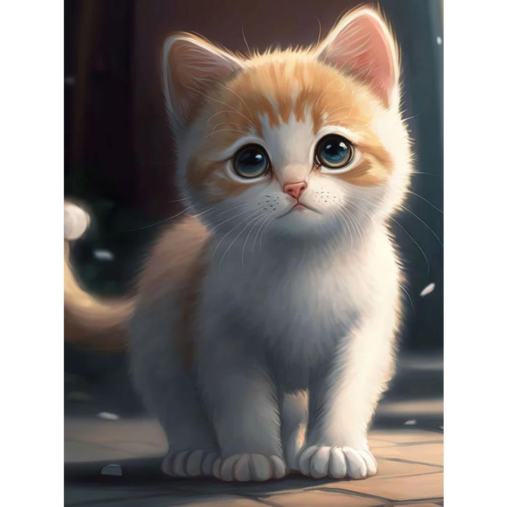 Diamant-Gemälde voller Bohrer, süße Katze, rundes Diamant-Gemälde, handgefertigt, schönes Traum-Mond-Haus, DIY-Diamant-Mosaik-Gemälde, Heimdekoration