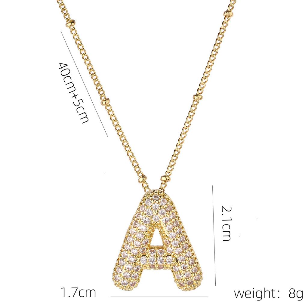 Light Luxury Brass 26 English Bubble Letter Zircon Large Pendant For Women's Party Jewelry Necklace