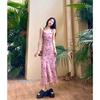French pink floral suspender dress children's summer new temperament beautiful and thin beach dress