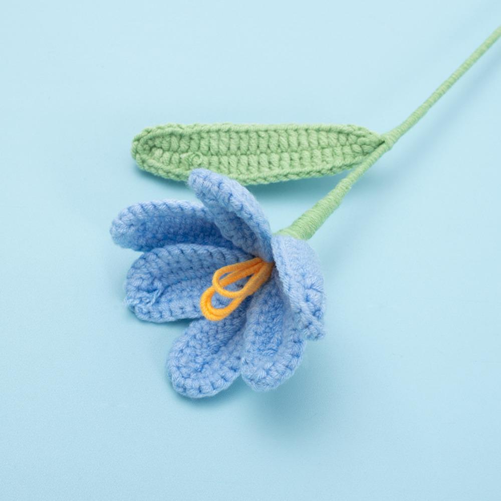 Handmade Simulation Tulip Yarn Handcrafted Crochet With Stem Leaf Knitted Bouquet Creative Knitted Yarn Floral Crochet Flower синий