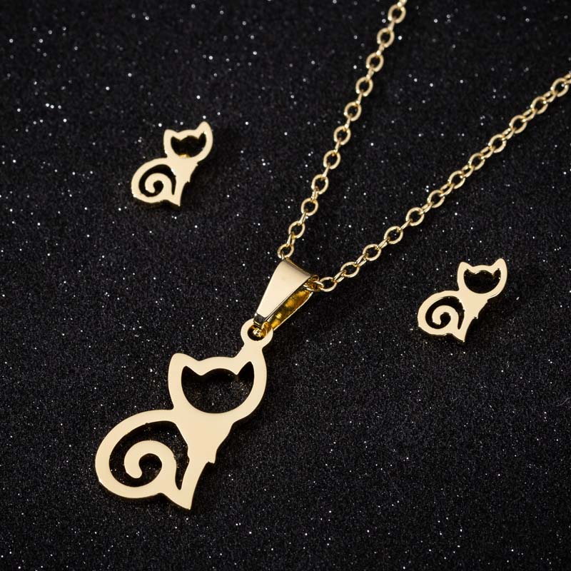 2025 New Wholesale Animals Gold Color Smooth Zircon Set For Women Elephant Necklace And Earring Set Cute Accessories Gift Sets