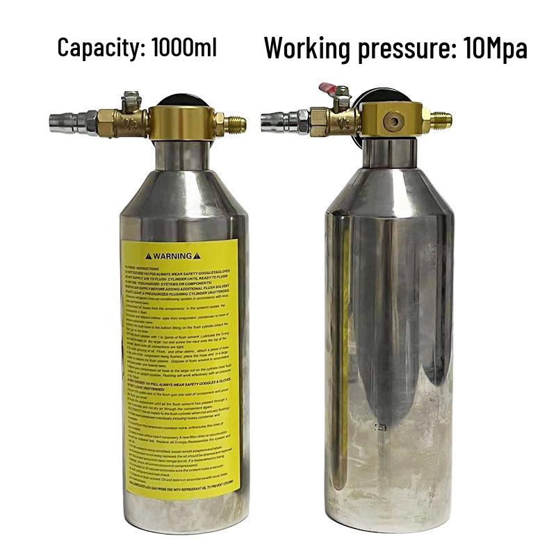 Stainless Steel Car A/C Pipe Cleaning Bottle with Pressure Relief Valve for Non-Dismantle Refrigeration System Repair