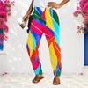 Women Plus Size Loose Straight Long Pants Blue White Printed With Pockets