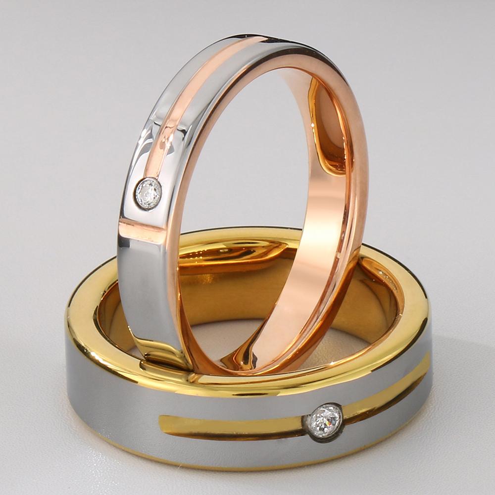 Luxus Rose Gold Farbe CZ Trauringe für Frauen Männer Wolfram Stahl Paar Band Jahrestag Liebhaber Schmuck Zubehör Geschenke