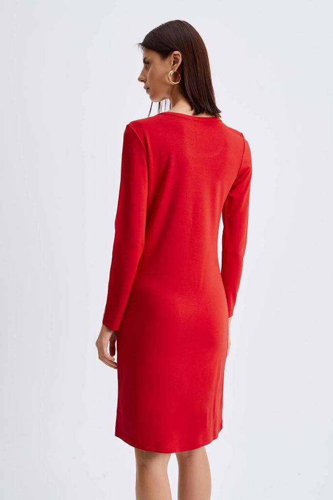 Buy Dress Crew Neck Long Sleeve Interlock Dress RED at affordable