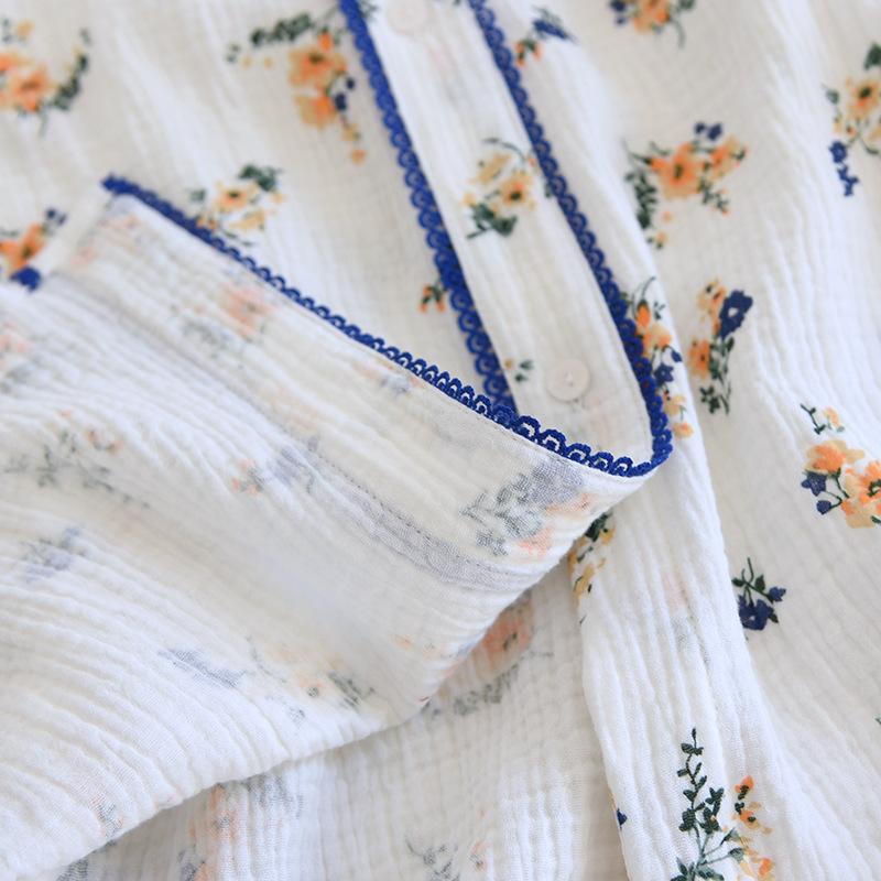 Spring and Summer New Style Women's Nightdress Japanese Cute Little Floral Long Sleeve Skirt Baby Neck Home Dress Nightdress