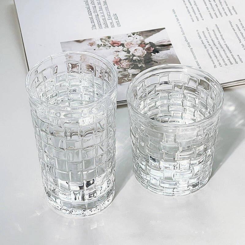 1pcs Nordic Style Vine Woven Shaped Glass Cup Transparent Water Cup Juice Beverage Cup Light Luxury Cold Drink Mug Survival Gear