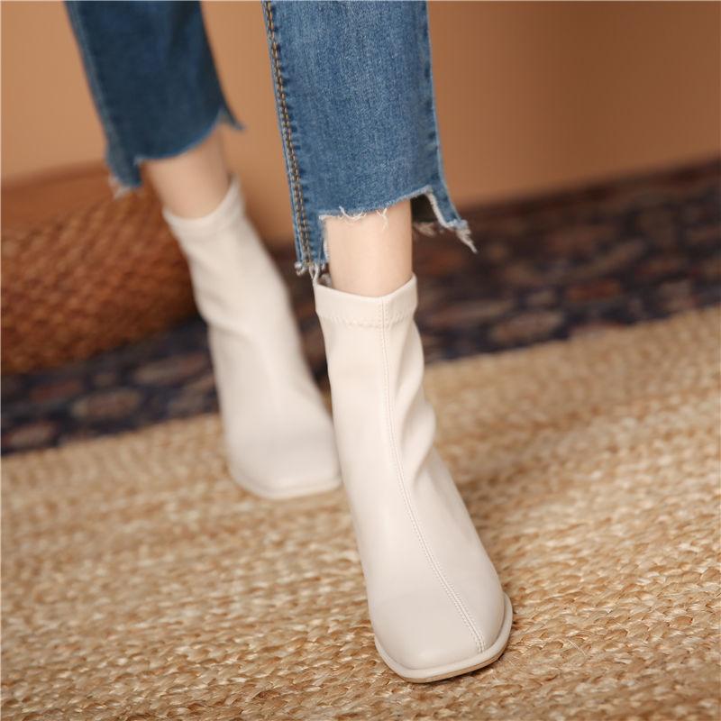 Fashion Square Toe Soft Leather Autumn Winter Female Short Shoes Elegant with Medium Heels Women's Ankle Boots Trend 2025 New in Booties