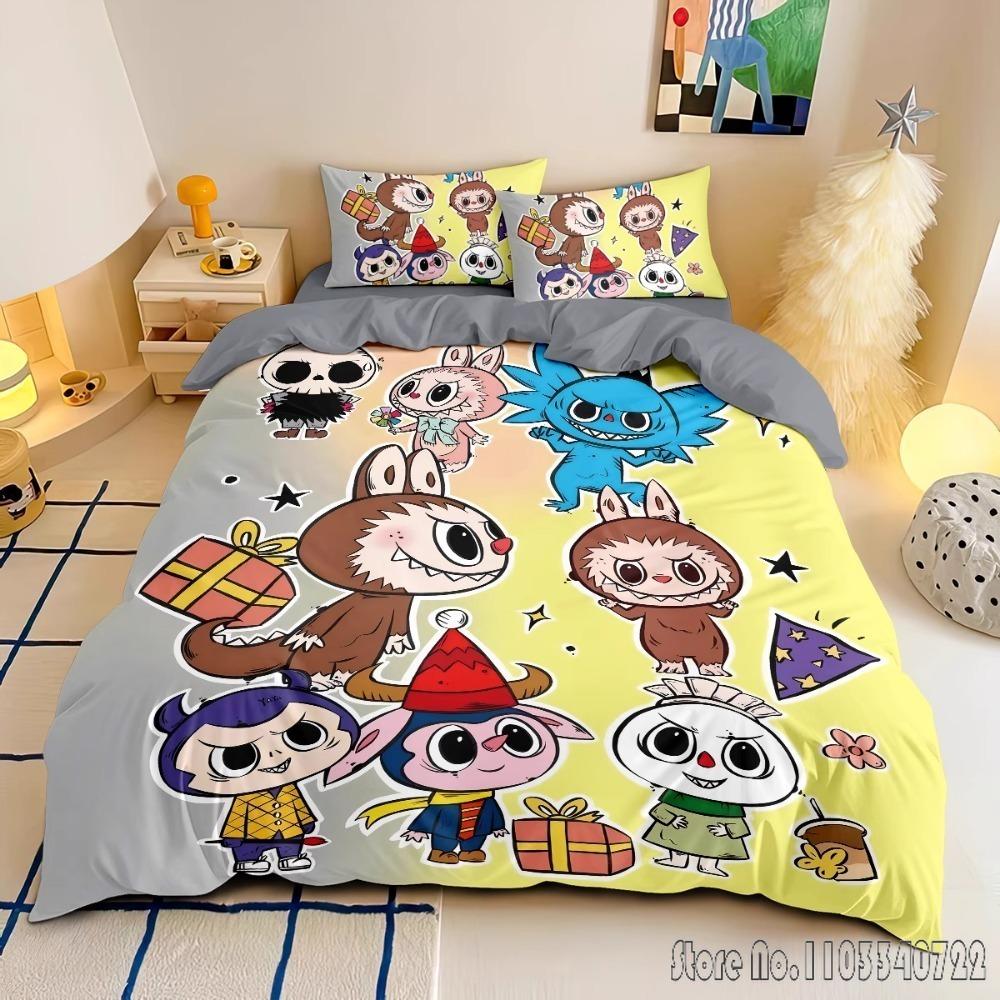 Cute Teeth New Anime La-BuBu Pink Duvet Cover Set HD Comforter Cover for Kids Bedding Sets Bedclothes Bedroom Decor